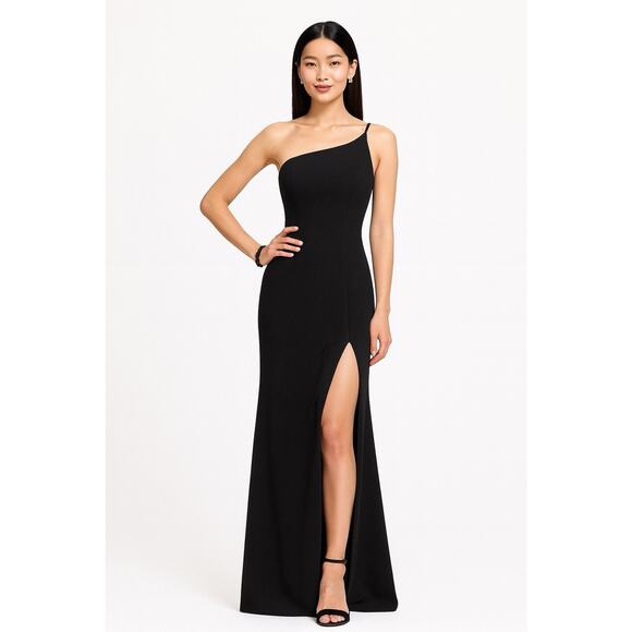 La Femme 28176 Slinky Vamp One Shoulder Stretch Jersey Evening Gown Black 6 NWT - Picture 1 of 6